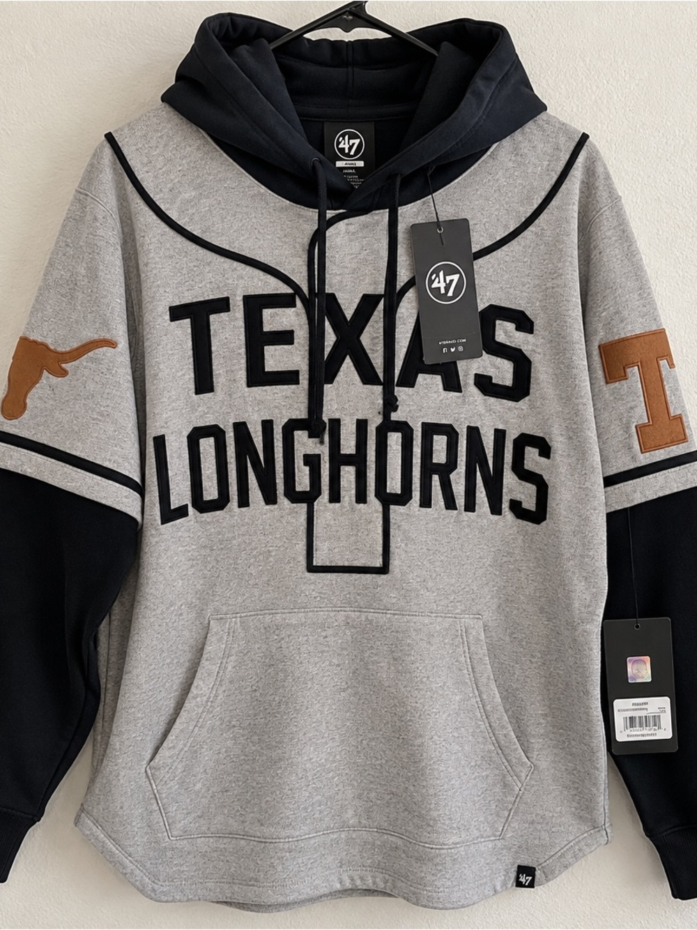 Texas Longhorns Baseball Style Hoodie | Men’s Small | Gray/Blk | NWT 🧡